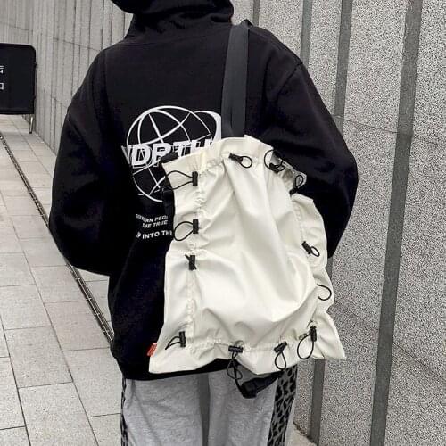 Unisex style cool Japanese solid color single shoulder canvas bag messenger bag student men and women personality drawstring bag