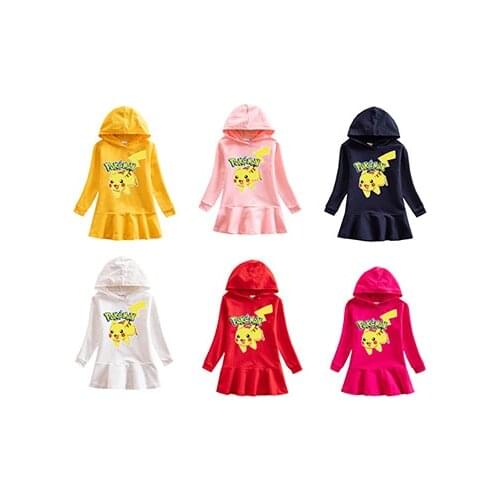 New Pikachu Children Pure Cotton Sweater Pullover Pokemon Dresses Autumn Winter Kids Printing Jacket Dresses Girls Warm Clothes