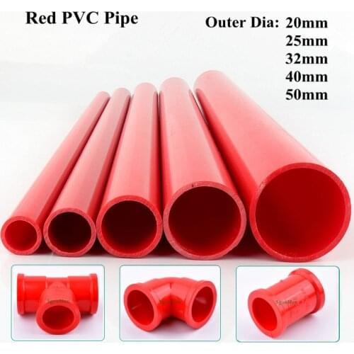 2pcs OD 20~50mm Red PVC Pipe Aquarium Fish Tank Fittings Home Garden Irrigation System UPVC Tube Water Supply Pipe 49-50cm Long