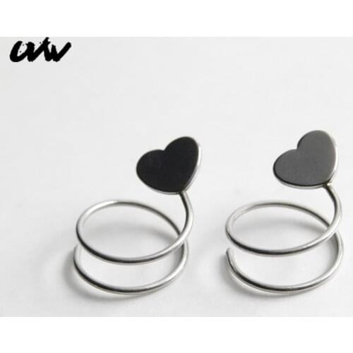 UVW312 2pc Fashion Cute Stainless Steel Heart Adjustable Huggies Ear Stud Earrings Accessories Fashion Helix Piercing Jewelry