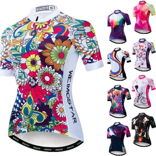 Weimostar Flower Cycling Jersey Women Pro Team Bicycle Clothing Summer Bike mtb Jersey Quick Dry Cycling Shirt Maillot Ciclismo