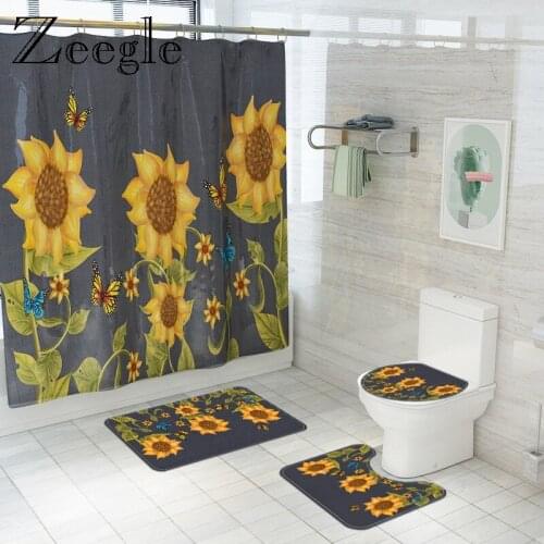 Plant and Stone Shower Curtain with Bath Mat Microfiber Toilet Floor Mat Pastoral Shower Room Foot Rugs Bathroom Carpet