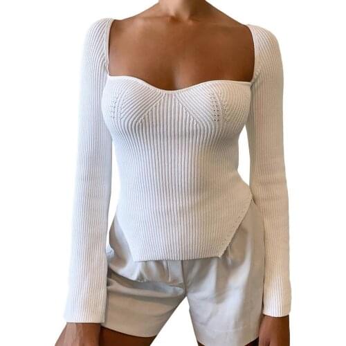 Soft Sexy Irregular Hem Solid Color Women Knitwear Autumn Knitted Pullover Irregular Hem for Home