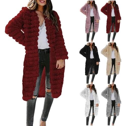 Womens Ladies Warm Faux Fur Coat Jacket 2020 Fashion Winter Thick V-neck Solid Plus Size Loose Long Casual Coat Outerwear #40
