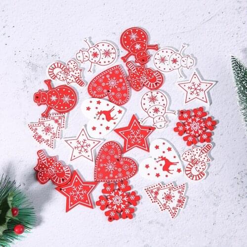 10pcs New Year 2022 Natural Elk Snowflake Wood Ornaments Christmas Tree Wood Craft Xmas Tree Decorations for Home 2021 Noel Gift
