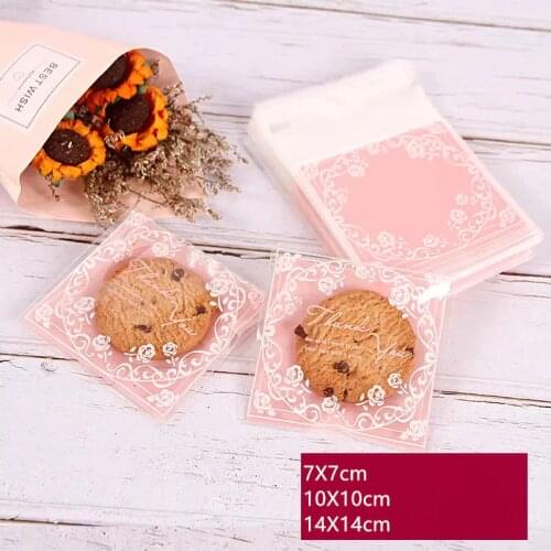 100 pcs/lot Pink Rose Plastic Bag Wedding Birthday Party Favors Cookie Candy Gift Packaging Bags OPP Self Adhesive Bags