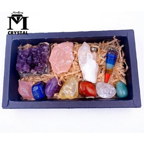 11PCS Natural Amethyst Cluster Healing Quartz Crystal Mineral Specimen Stones Rough Ore Seven Chakras Therapy Stone Box gift