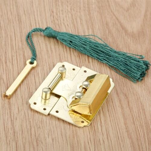 2pcs/set Vintage Gold Jewelry Wooden Box Latch Hasp With Suitcase Decorative Chinese Lock Old Style Padlock Hardware W/Screw
