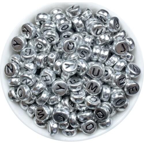 200PCS Mixed Alphabet Letter Beads Silver Grey Acrylic Beads For Jewelry Making 7mm Spacer Beads For Needlework