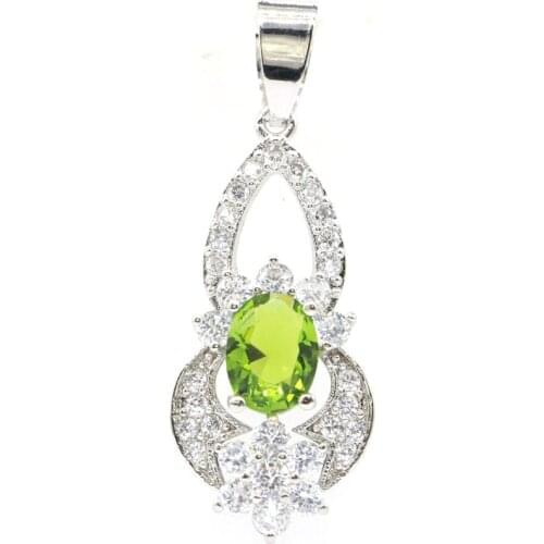 37x14mm Lovely Cute For Ladies Silver Pendant Created Green Peridot Paris Blue Topaz Kunzite Bright Zircon Daily Wear Wholesale