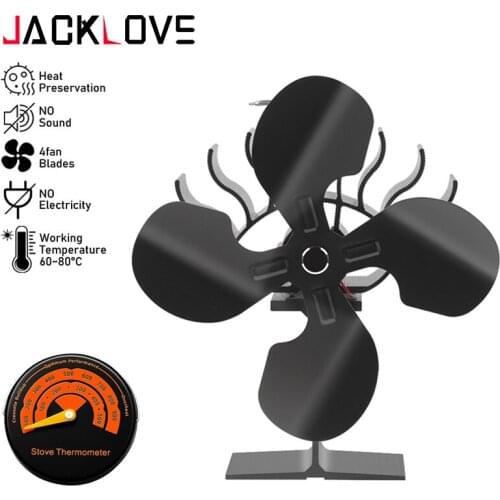 4 Blade Heat Powered Stove Fan for Wood Log Burner Fireplace Quiet Environmental Fan Heater Efficient Heat Distribution Warm Air