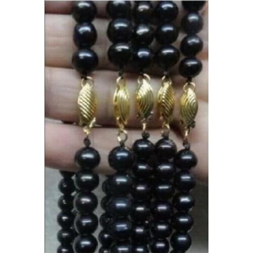 5PC 9-10MM GENUINE NATURAL TAHTIAN BLACK PEARL NECKLACE 18" Yellow CLASP