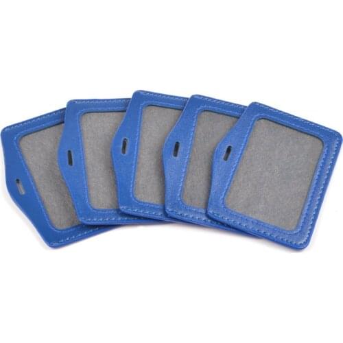 5pcs Blue Horizontal Style Faux Leather Business Id Credit Card Badge Holder
