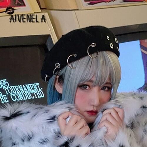 Harajuku Style Gothic Girl Cute Circle Women Black Berets Hat Punk Rock Female Streetwear Boina Feminina AFC847