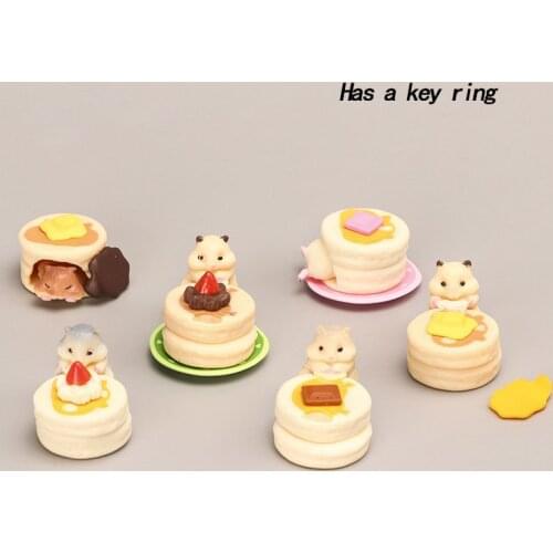 6 Dessert Hamster Keychains Cartoon Cake Mouse Doll Micro Landscape Doll Toy Decoration Key Ring