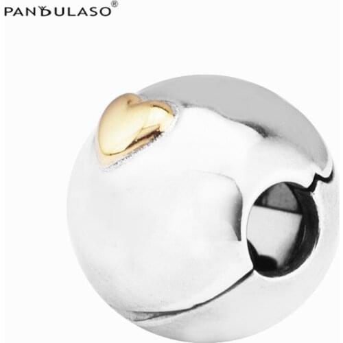 Beads For Jewelry Making Two-Tone Insignia Heart Clip Fits European Charms Bracelets Woman DIY Sterling Silver Jewelry