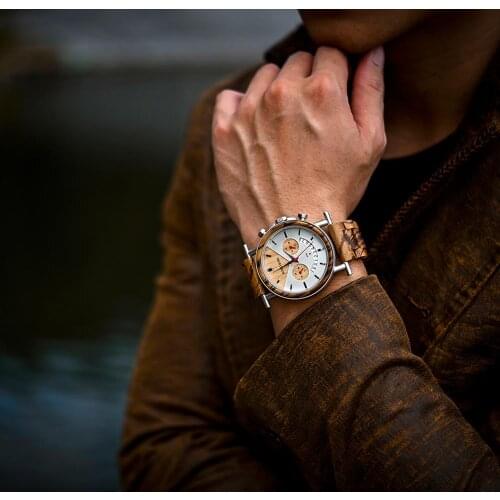 BOBO BIRD Wooden Men Watch Stainless Steel Waterproof Wristwatch with Date and Multiple Time Zone reloj hombre Mens Great Gift
