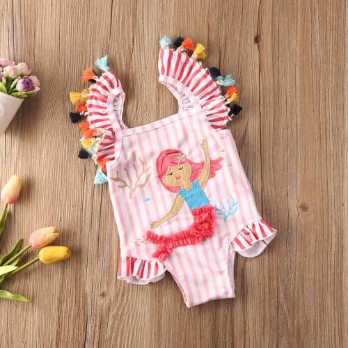0-7Years Baby Swimsuits Kids Girls Swimwear 2021 Summer Sleevlesss Ruffle Bikini Toddler Bathing Suit Children Beachwear
