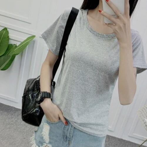 T Shirts Women High Quality Solid Color S-2Xl Plain Cotton Elastic Basic T-Shirts Female Casual Tops Short Sleeve T-Shirt Women