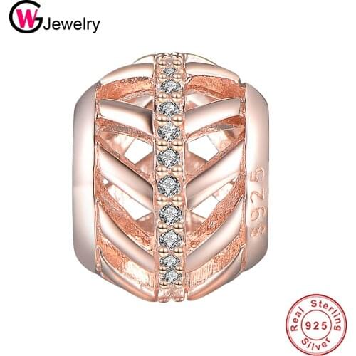 GW 925 Silver Rose Gold Charms Fits Pan Original Bracelet Classical Shine ZC Charm Round Shape Beads Diy Jewelery Making E041