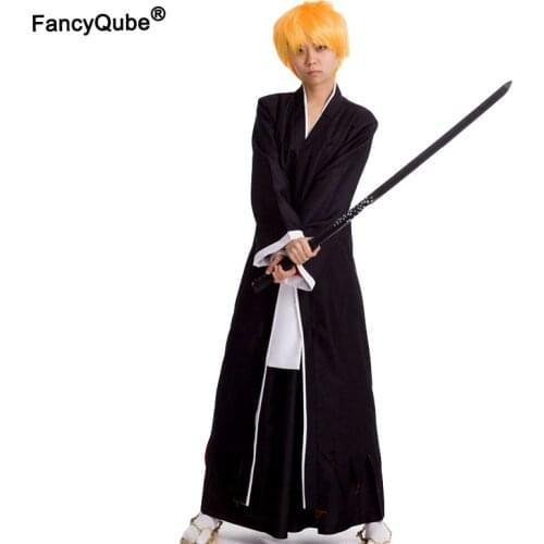 Japanese Anime Bleach Ichigo Samurai Costume Cloak For Men Assassin Warrior Paladin Black Coat Kimono Cosplay Gown Robe Outfit