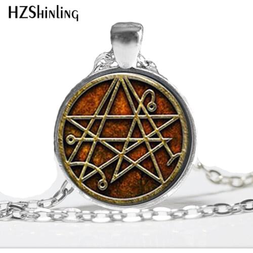 HZ--A511 New Necronomicon Sigil Necklace Necronomicon Sigil of the Glass Cabochon Necklace HZ1