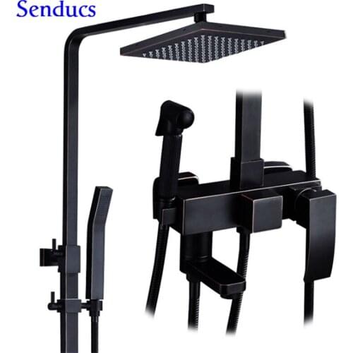 Senducs Black Shower Set High Quality Brass Bathroom Shower System with Brass Bath Bidet Hot Sale Rain Black Shower Set
