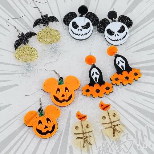 Punk Cool Halloween Earrings Ghost Vampire Pumpkin Acrylic Dangle Earrings for Women Girls Funny Glitter Earring Party Jewelry