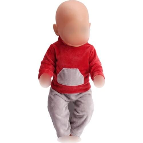 Doll clothes casual suit long sleeved red dress + gary pants fit 43 cm baby dolls and 18 inch Girl dolls accessories f53