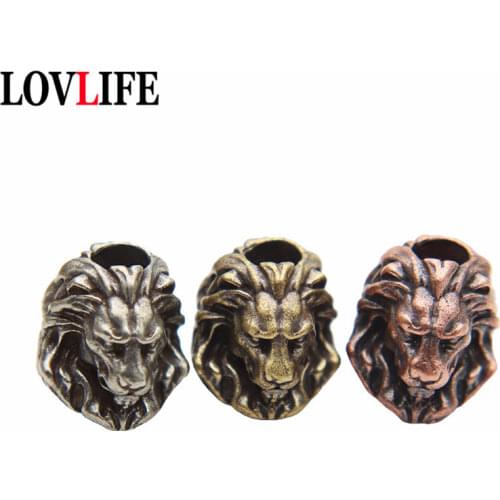Brass Lion King Knife Pendant Beads Creative Copper Car Keychains Umbrella Rope Bead EDC Outdoor DIY Paracord Pendant Gifts