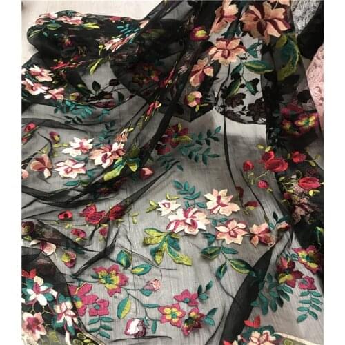 Fashionable 5 yards flower embroidered net tulle mesh lace fabric ZH-118311 for wedding dress