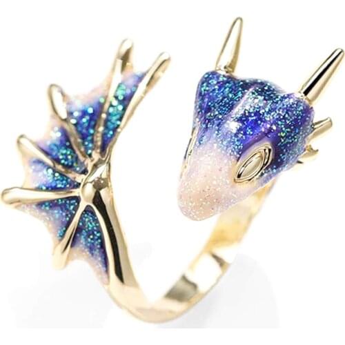 Fashion Design Star Blue Dragon Opening Ring Colorful Style Fresh and Unique Craft Charm Womens Silver Jewelry Birthday Gift