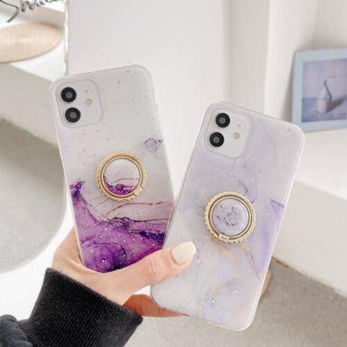 Dreamy Purple Sky Soft Phone Holder Case For iphone 11 12 Pro MAX Mini X XR XS SE 2020 7 8 Plus Shockproof Ring Bracket Cover