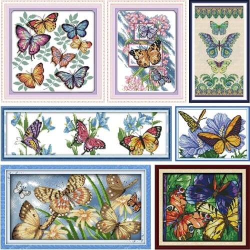 Cross Stitch Kit Stamped Colorful Butterflies Embroidery Needlework Thread Gift DMC 11CT 14CT Print Counted Fabric Handmade Sets