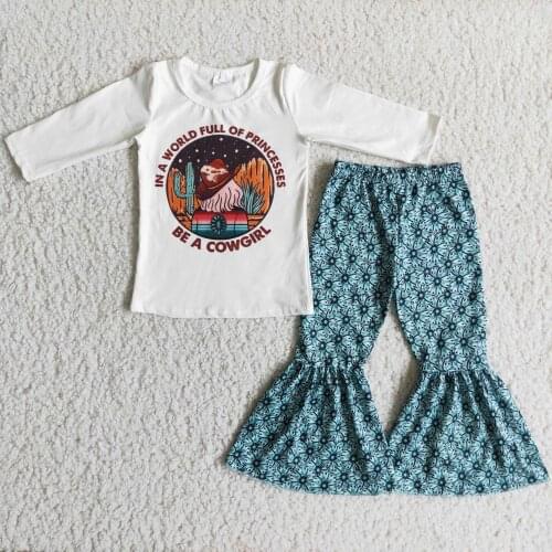2021 New Western style Outfits Lovely RTS wholesale fashion boutique set toddler Girls bell bottoms Fall/Winter sets