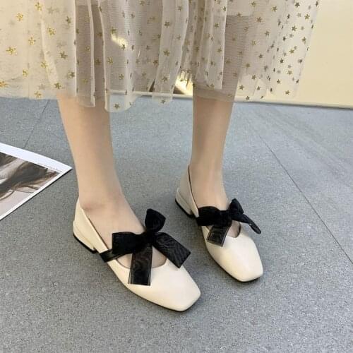 2021 new Summer Shoes Ladies Female Footwear Bow-Knot Fashion Womens Casual Sneaker All-Match Square Toe Shallow Mouth