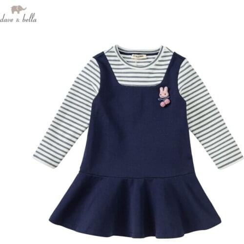 DKH18213 dave bella autumn girls fashion letter solid print draped dress children sweet dress kids infant lolita clothes