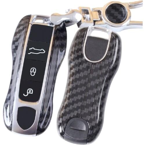 Fit For Porsche Cayenne Panamera 911 Carbon Fiber Car Key Case Fob Shell Keychain Cover