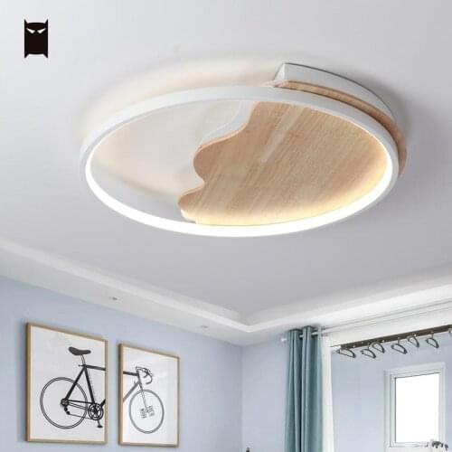 White Round Thin Wood Iron Moon Ceiling Light Fixture Nordic Modern Japanese Geometry LED Plafon Lamp Designer for Foyer Bedroom