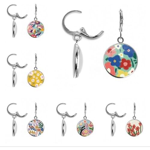 Abstract flowers Earrings Simple Style Flowers Earings Glass Cabochons Jewelry DIY Earring Women Lover Gifts Stud Earrings