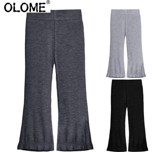OLOME Flared Pants Ribbed Girls Pants Kids High Waist Joggers Wide-cut Long Trousers for Girls Kids Slacks Fashion Baby Clothes