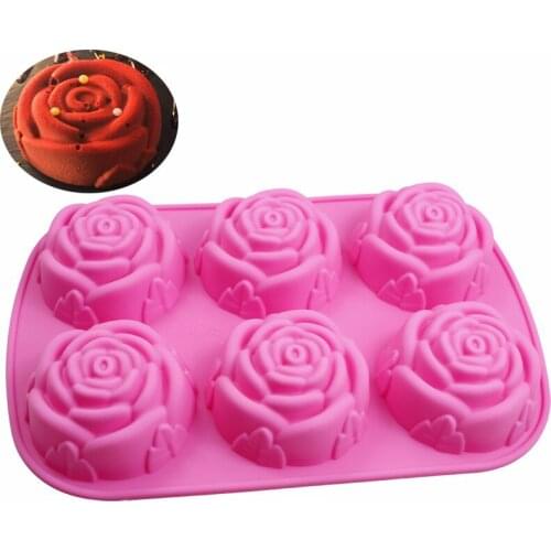 6 Rose Flower Silicone Cake Mold Ice Cream Chocolate Molds Soap Silicone Molds 3D Cupcake Candy Decorating Tools Cake Pan