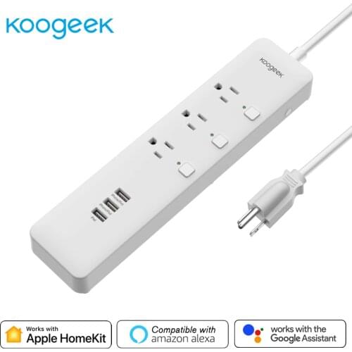 Koogeek WiFi Smart Outlet Surge Protector Works for Apple HomeKit /Google Assistant Individually Controlled 3-outlet Power Strip
