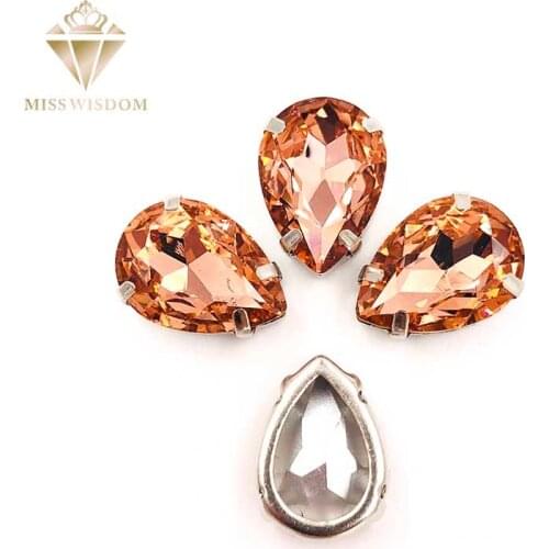 10X14/13X18mm glass crystal Water Red teardrop Copper claws hollow thick bottom high quality Sew on rhinestones DIY accessories