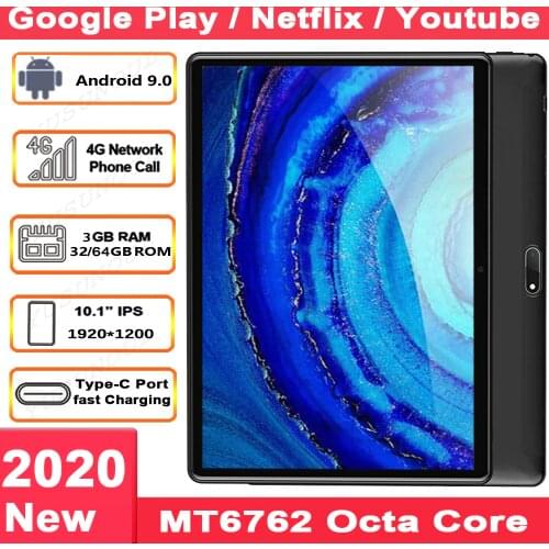 Super 3+32/64GB ROM Type-C Port Fast Charging Android 9.0 10 inch tablet 4G LTE 8 Core 1920x1200 WiFi GPS Netflix Tablette 10.1