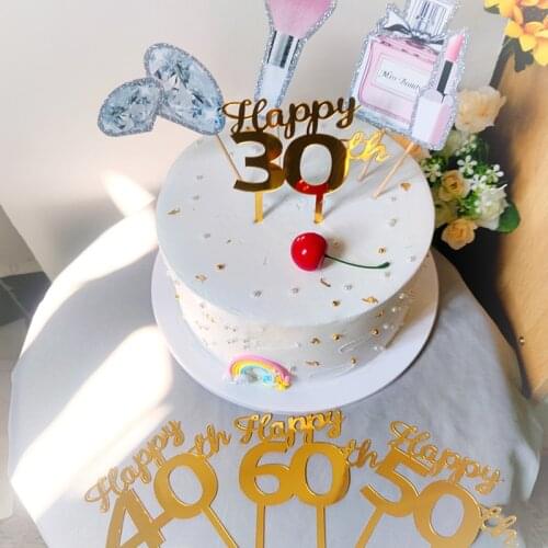 New Happy 17 21 30 40 50 60 Acrylic Birthday Cake Toppers Golden Numbers Baking Cake Toppers for Birthday Party Cake Decorations