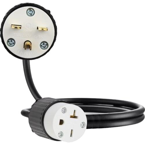 JORINDO American standard 3 pin male to 3 hole female power extension conversion cable for NEMA 6-15P TO 6-20R,20A