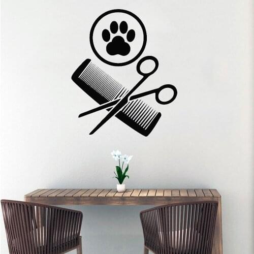 Dog Paw Pet Grooming Salon Wall Decal Decoration Pet Shop Window Decal Vinyl Sticker Pet Care Wall Room Decor Waterproof ov111