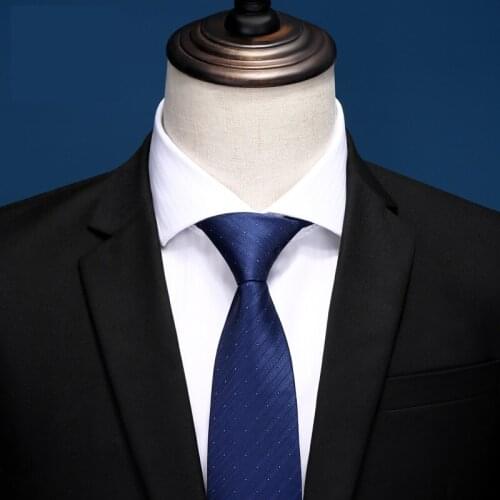 High Quality 2020 Designer New Fashion Navy Blue Dot Striped 8cm Ties for Men Necktie Party Business Formal Suit with Gift Box