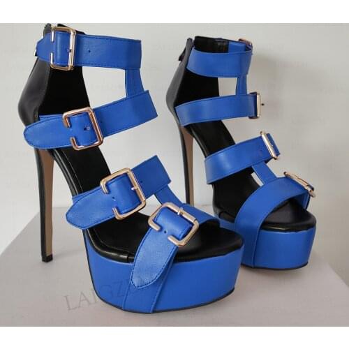 DOHBANER Platform Sandals for Women Open Toe Buckle Pumps Zip Up High Thin Heels Party Prom Shoes Woman Large Size 42 47 50 52